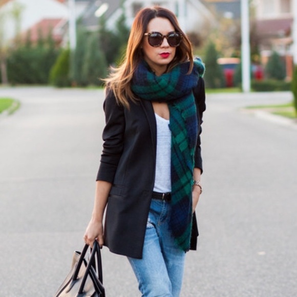 Francesca's Collections Accessories - Dark green, navy, and black blanket scarf